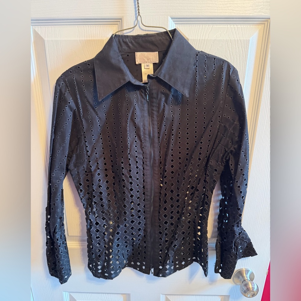Alberto Makali Black Eyelet zippered top/ blazer sz M